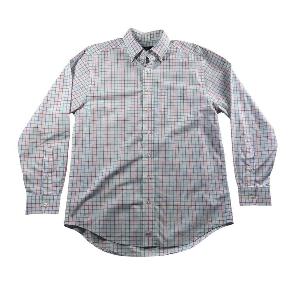 Vineyard Vines Mens Classic Fit Murray Shirt Tattersall Check Blue Pink White M